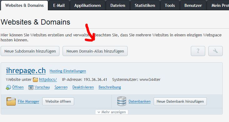 Domain Alias Hosting hinzufügen